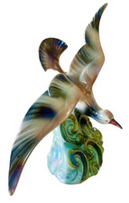 Statuette Oiseau barbotine mouette Hubert Bequet faïence Belgique vintage 33 cm