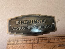 Vintage Sign Plaque Dow Jones Boston News Bureau Art Deco 1930’s Massachusetts