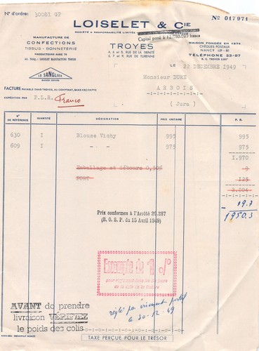 1949 manufacture - manufacture, de