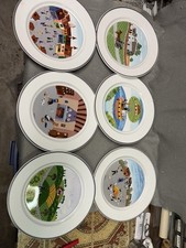 VILLEROY & BOCH 10 1/2" DINNER PLATES LOT OF 6 DIFFERENT, DESIGN NAIF LAPLAU