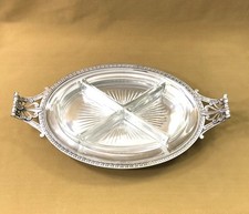 serviteur plat apéritif DUROUSSEAU & RAYNAUD modèle EMPIRE métal argenté cristal