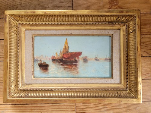 Marine huile sur bois - sur,