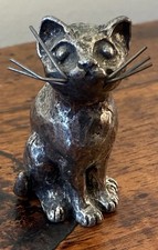 Michel LAUDE pewter figure: SOLID TIN CAT, sitting cat (20th signed) 2