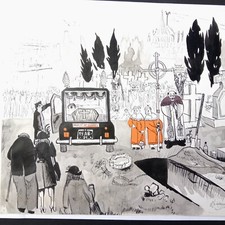 L' ENTERREMENTS ENCRE ORIGINAL Signé Roland LE LABLOURIER 1945 2020