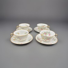 4 Tasses À Café Porcelaine De Limoges Raynaud Doré Fleurs Bel État