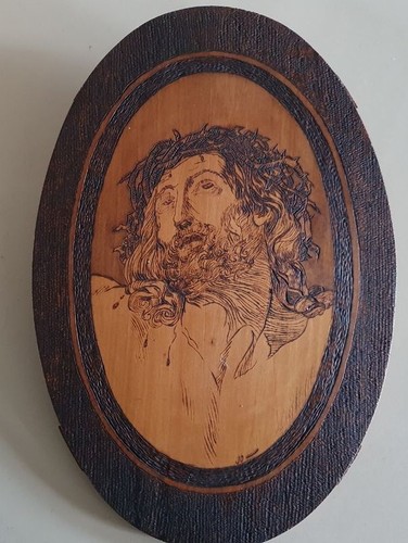 Ancien panneau oval bois - ancien,