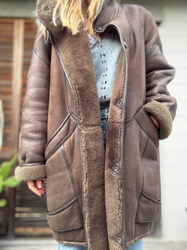 Veste longue shearling peau
