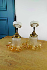 Lot of 2 Iridescent Walking Globe Wall Appliques and Porcelain Stand