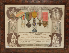 10/25 (CBR459) Frame with Medals AND Diplomas War 1914 1918 WW1 Medal