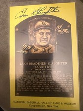 Enos Slaughter Signed Auto Autographed Yellow HOF Plaque Post Card JSA Authentic