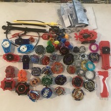 Over 60 Pc Beyblade Tomy Takara Hasbro Beyblades Mixed Launchers Rip Cords Metal