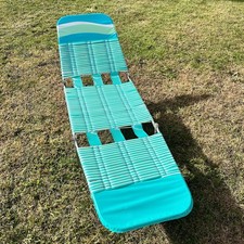 Jelly Vinyl Tube Folding Chaise Lounge Lawn Beach Chair Aqua Blue Vintage Wave