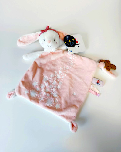 Doudou plat lapin rose pâle - plat,