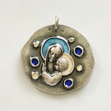 mama-estelle Ancienne Grande Médaille VIERGE Enfant Argent Email Elie Pellegrin