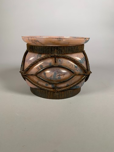 Vase verre fer forgé art - vase,
