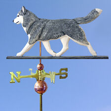 Husky Sibérien Main Sculpté Main Peint Tilleul Chien Girouette Gris/Blanc