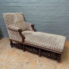 ARRIVES MAR 2025 Antique French Renaissance Revival Chaise Lounge Carved Walnut