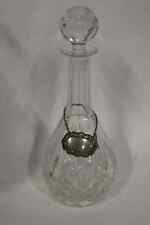 Cut Glass Carafe with Silver Metal Alcohol Label