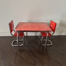 American Girl Molly's Chrome Table & Two Chairs Set Red Formica