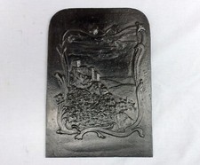 CAST IRON PLAQUE - LOW RELIEF - CASTLE - STOVE - FIREPLACE - ANTIQUE - VINTAGE