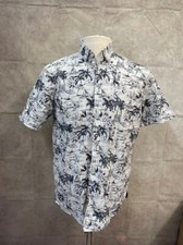 IZAC Men's Shirt White and Navy Palm Tree Print Short Sleeve Size L