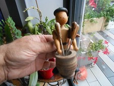 Small Barrel Carved Wood Barrel Carved with Olive Spades Snail Basque Beret