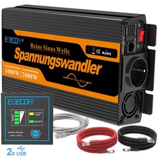 EDECOA Pur Sinus Convertisseur 1000W/2000W Onduleur 12V 220V Transformateur USB