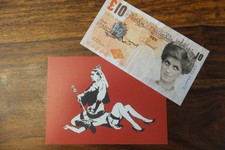Banksy, Glasgow, barely Legal, Dismaland, Original signed tenner + postcard GG4