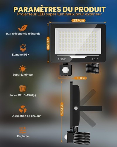 Projecteur led extérieur - extérieur, 100w