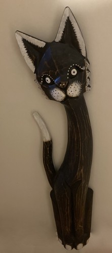 Grand chat bois sculpté - grand,