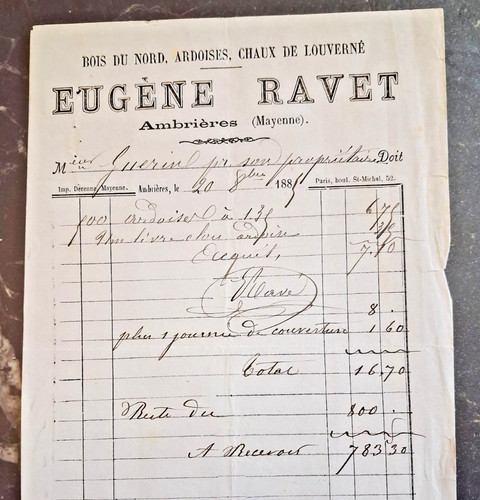 1885 facture ancienne ravet - 1885,