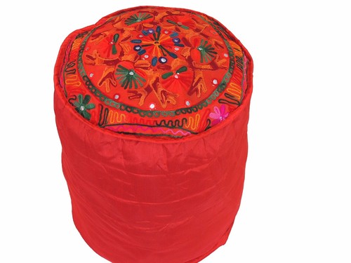 Red round pouf footstool - red, cover
