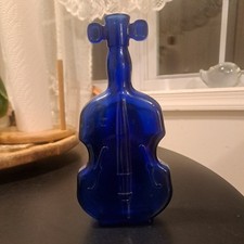 Vintage 8 Inch Violin Cobalt Blue Vase/Decanter