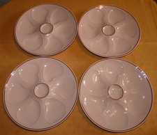 Longwy beige rosé et liséré brun 4 assiettes à huitres  TBE  Vintage  1890-1948