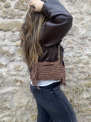 Sac crochet fait main maron - crochet,