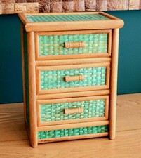 Small Drawer Cabinet Layette Craft Sewing Wicker Jewelry Box Green