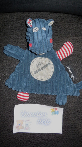 Doudou plat hippopotame bleu - hippopotame,