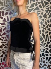 Yves Saint Laurent Rive Gauche Black Velvet Bustier Corset Vintage Size FR40