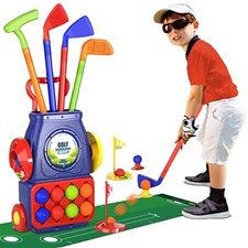 QDRAGON Ensemble de Jouets de Golf pour Enfants, Chariot de Golf avec 4 Clubs de