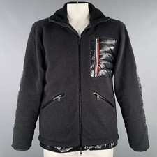 MONCLER Taille L Veste Zippée Remplie De Duvet En Tissus Mixtes Noire