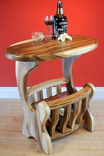 Table D'Appoint Acacia Bois Massif Porte-Revues Salon Pièce Unique Main Neuf