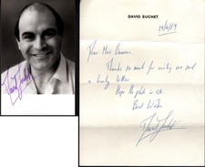 Signed Photo & Note DAVID SUCHET Hercule Poirot