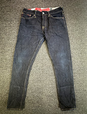 Evisu Jeans Mens W34 L32 Blue Denim Dark Wash Selvedge Cotton Button Fly