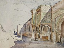 Aquarelle Orientaliste / Meknes, Maroc / Début XXe / Signé C. Prellier