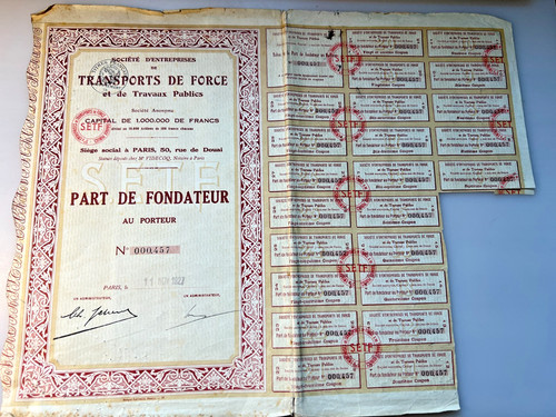 Part fondateur e - de, –