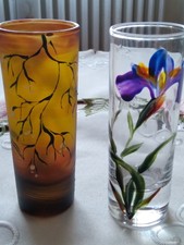 LOT OF 2 BEAUTIFUL ANTIQUE ENAMELLED GLASS GLASSES INCLUDING ONE SIGNED IN PERFECT CONDITION.
