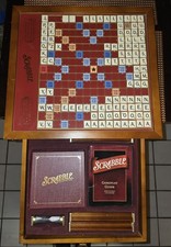 Premier Scrabble Deluxe Wood Edition Rotating Game Board 100% Complete Retro 05'