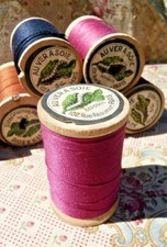 Antique haberdashery, OLD SPOOL FUCHSIA SILK THREAD, SILKWORM circa 1900 