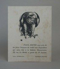 Paul JOUVE. Rare invitation Galerie HAUSSMANN. circa 1916. With engraved wood