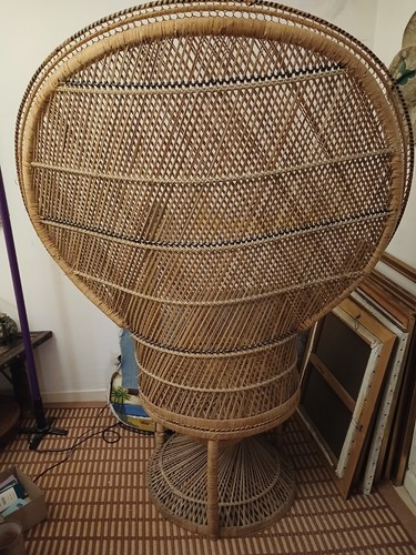 Fauteuil rotin beige dossier